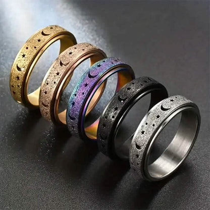 Rotatable Anxiety Fidget Ring Moon and Star Design - A-1 Thread Vault