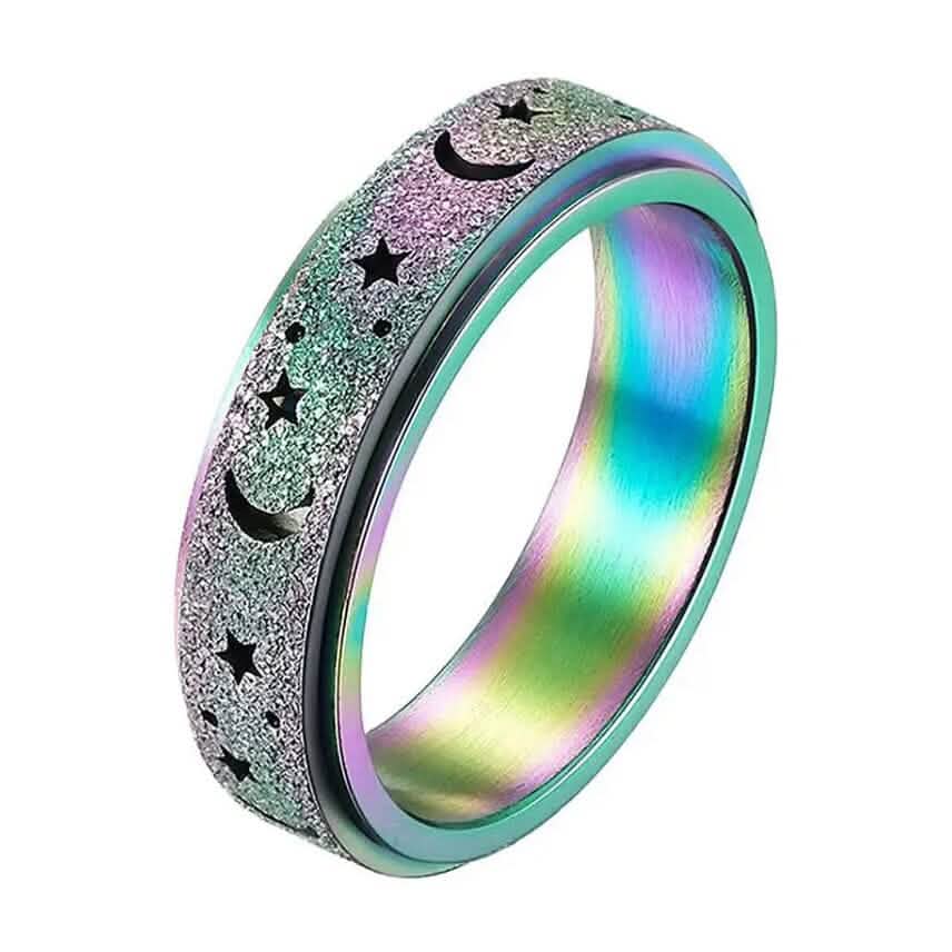 Rotatable Anxiety Fidget Ring Moon and Star Design - A-1 Thread Vault