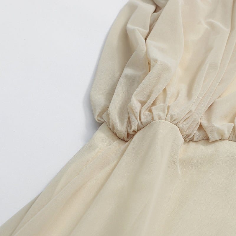 Round Neck Ruched Bodice Lantern Sleeve Floor-Length Dress(MS402) - A-1 Thread Vault