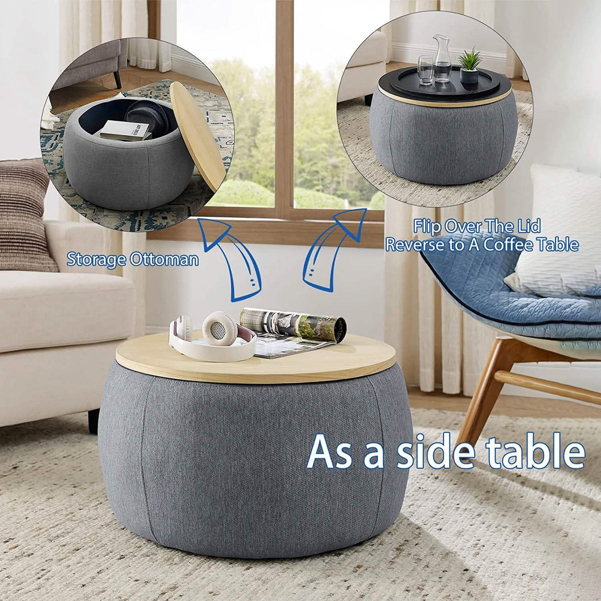 Round Storage Ottoman Coffee Table - A-1 Thread Vault