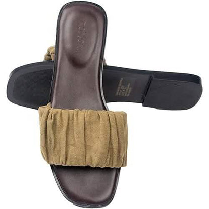 Roxoni Women's Ruched Fabric Slide Sandals Open Toe Flat Sandals with Heel Cushion - A-1 Thread Vault