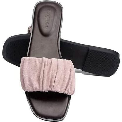 Roxoni Women's Ruched Fabric Slide Sandals Open Toe Flat Sandals with Heel Cushion - A-1 Thread Vault