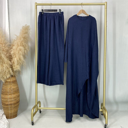 Ruched Drawstring Batwing Top & Wide-Leg Trousers Co-ord Set(MS478) - A-1 Thread Vault