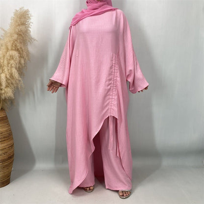 Ruched Drawstring Batwing Top & Wide-Leg Trousers Co-ord Set(MS478) - A-1 Thread Vault