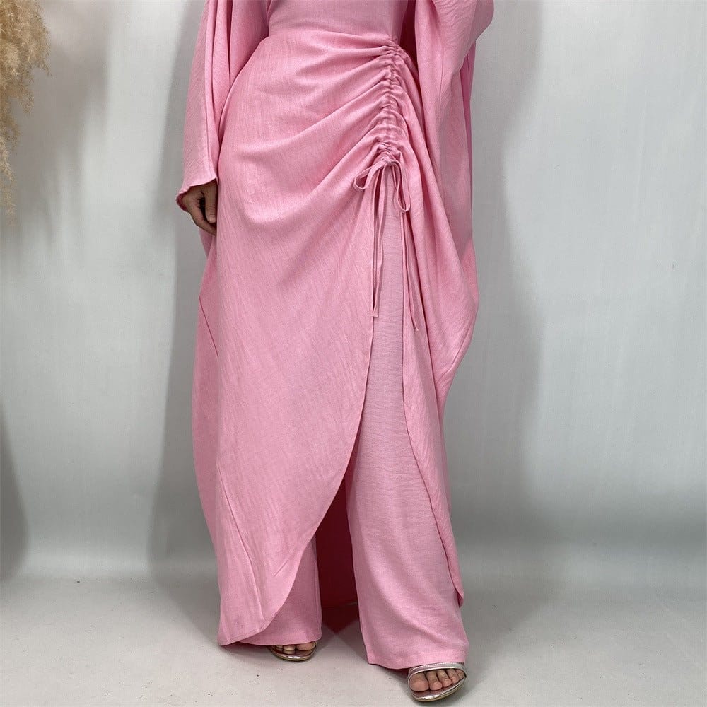 Ruched Drawstring Batwing Top & Wide-Leg Trousers Co-ord Set(MS478) - A-1 Thread Vault