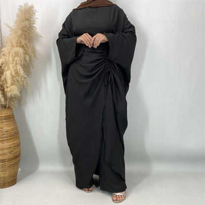Ruched Drawstring Batwing Top & Wide-Leg Trousers Co-ord Set(MS478) - A-1 Thread Vault