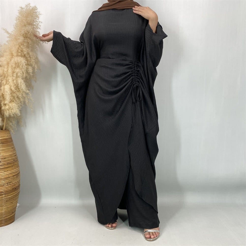 Ruched Drawstring Batwing Top & Wide-Leg Trousers Co-ord Set(MS478) - A-1 Thread Vault