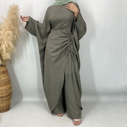 Ruched Drawstring Batwing Top & Wide-Leg Trousers Co-ord Set(MS478) - A-1 Thread Vault
