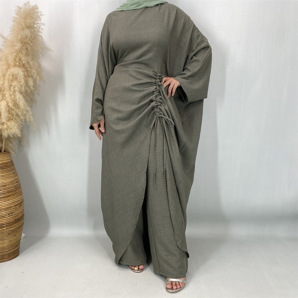 Ruched Drawstring Batwing Top & Wide-Leg Trousers Co-ord Set(MS478) - A-1 Thread Vault