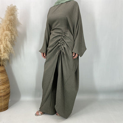 Ruched Drawstring Batwing Top & Wide-Leg Trousers Co-ord Set(MS478) - A-1 Thread Vault