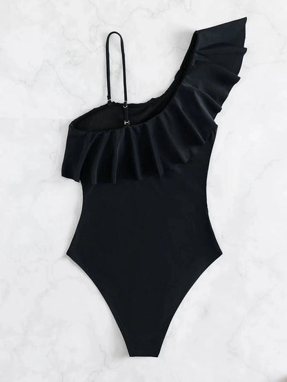 Ruffle Contrast Mesh Swimsuit Women One Piece Swimwear 2026 Bodysuit Bathers Bathing Swimming Swim Suit Sports Beachwear - A-1 Thread Vault