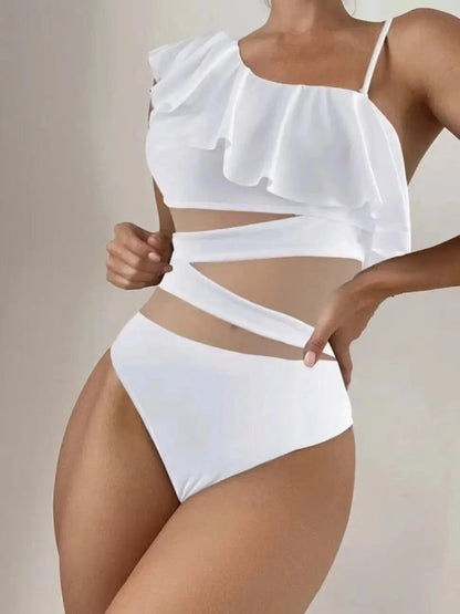 Ruffle Contrast Mesh Swimsuit Women One Piece Swimwear 2026 Bodysuit Bathers Bathing Swimming Swim Suit Sports Beachwear - A-1 Thread Vault