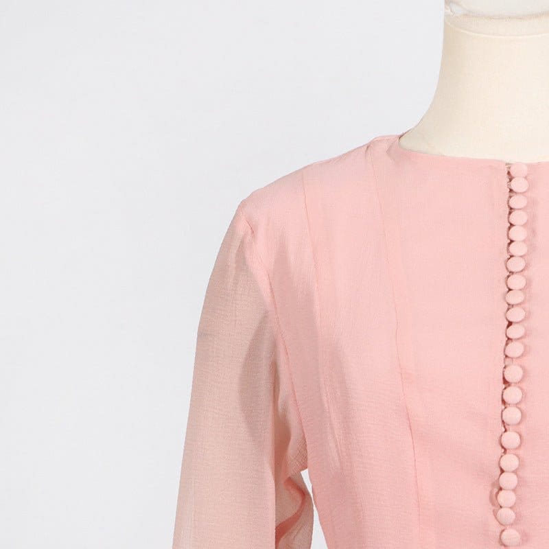 Ruffle Hem Dress with Sheer Sleeves(MS304) - A-1 Thread Vault