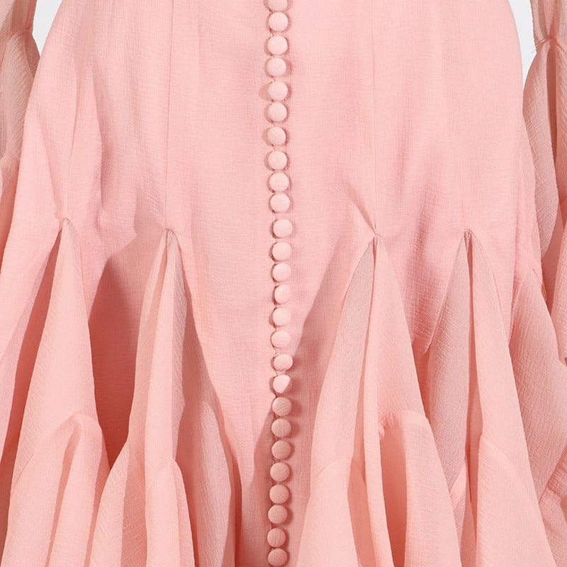 Ruffle Hem Dress with Sheer Sleeves(MS304) - A-1 Thread Vault