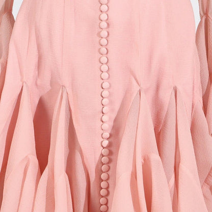Ruffle Hem Dress with Sheer Sleeves(MS304) - A-1 Thread Vault