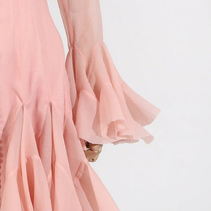 Ruffle Hem Dress with Sheer Sleeves(MS304) - A-1 Thread Vault