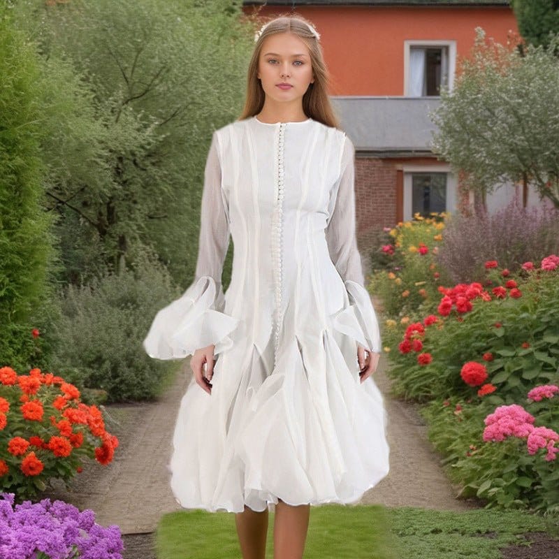 Ruffle Hem Dress with Sheer Sleeves(MS304) - A-1 Thread Vault