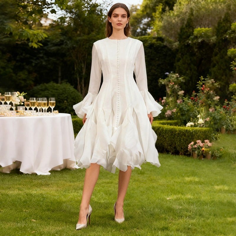 Ruffle Hem Dress with Sheer Sleeves(MS304) - A-1 Thread Vault