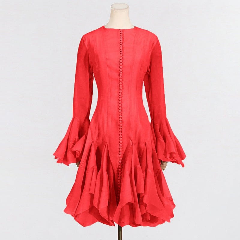 Ruffle Hem Dress with Sheer Sleeves(MS304) - A-1 Thread Vault
