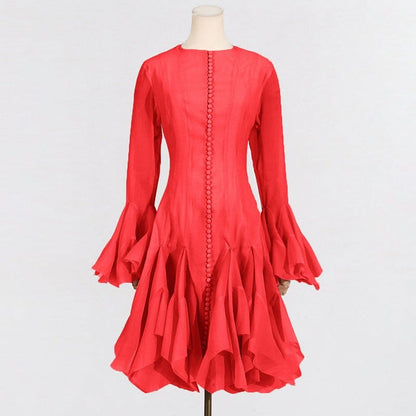 Ruffle Hem Dress with Sheer Sleeves(MS304) - A-1 Thread Vault