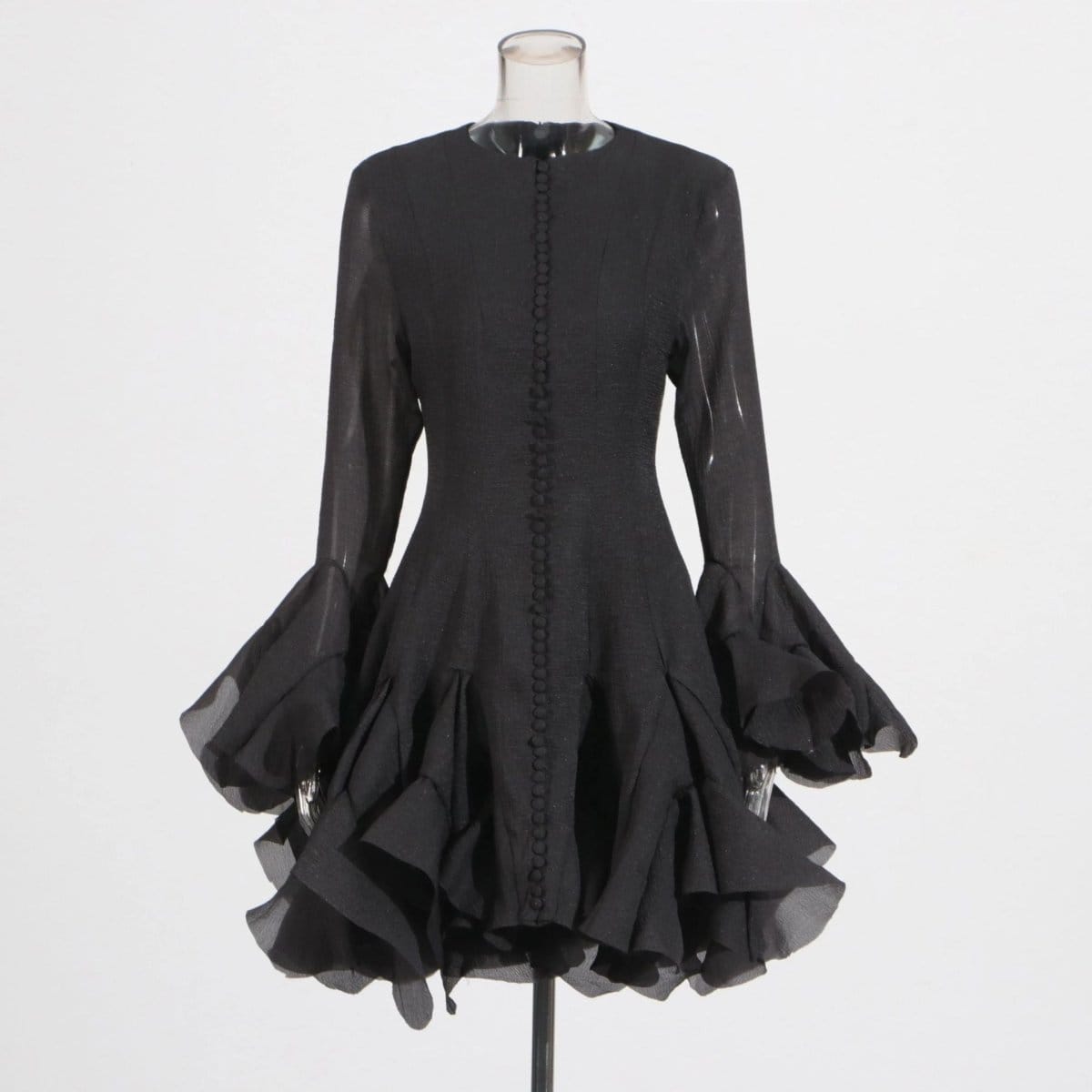 Ruffle Hem Dress with Sheer Sleeves(MS304) - A-1 Thread Vault