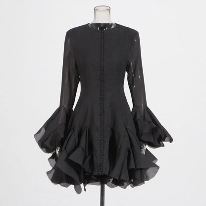 Ruffle Hem Dress with Sheer Sleeves(MS304) - A-1 Thread Vault
