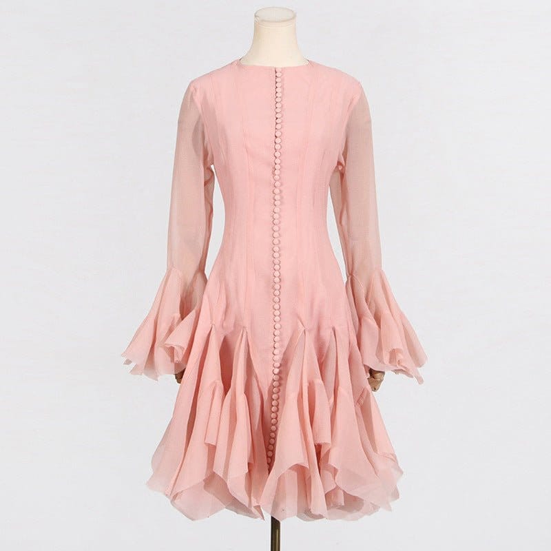 Ruffle Hem Dress with Sheer Sleeves(MS304) - A-1 Thread Vault