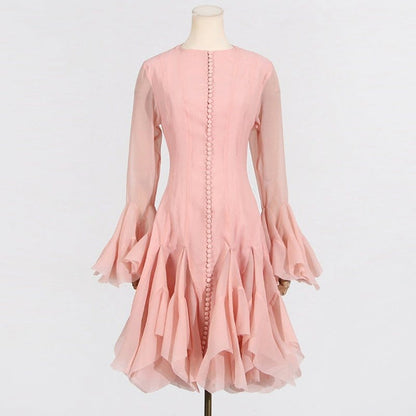 Ruffle Hem Dress with Sheer Sleeves(MS304) - A-1 Thread Vault