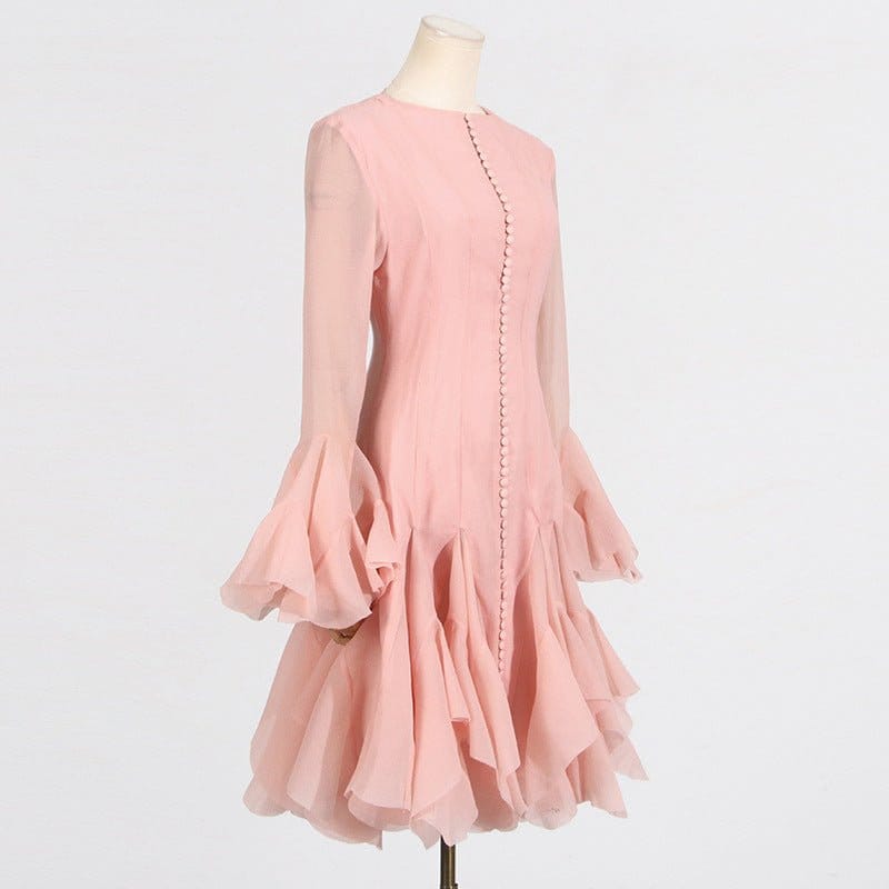 Ruffle Hem Dress with Sheer Sleeves(MS304) - A-1 Thread Vault