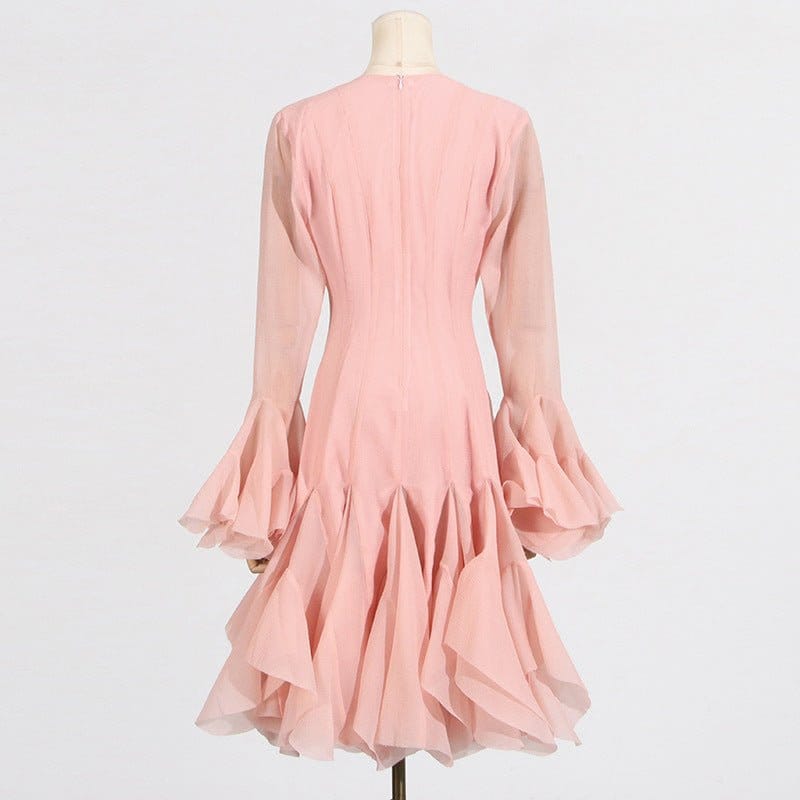 Ruffle Hem Dress with Sheer Sleeves(MS304) - A-1 Thread Vault