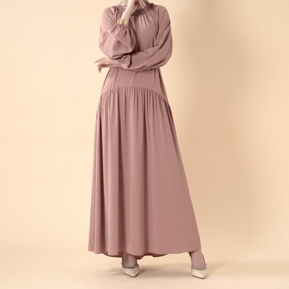 Ruffle Trim Pleated Relaxed Maxi Dress with Waist Tie(MA424) - A-1 Thread Vault
