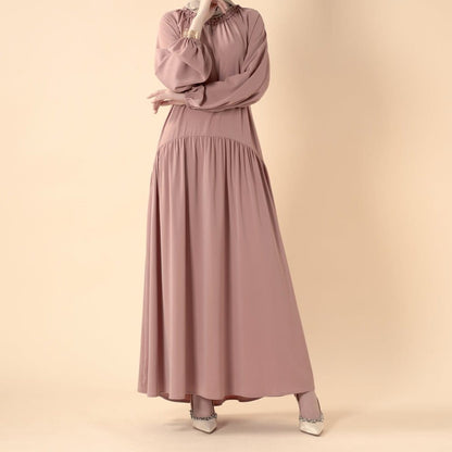 Ruffle Trim Pleated Relaxed Maxi Dress with Waist Tie(MA424) - A-1 Thread Vault