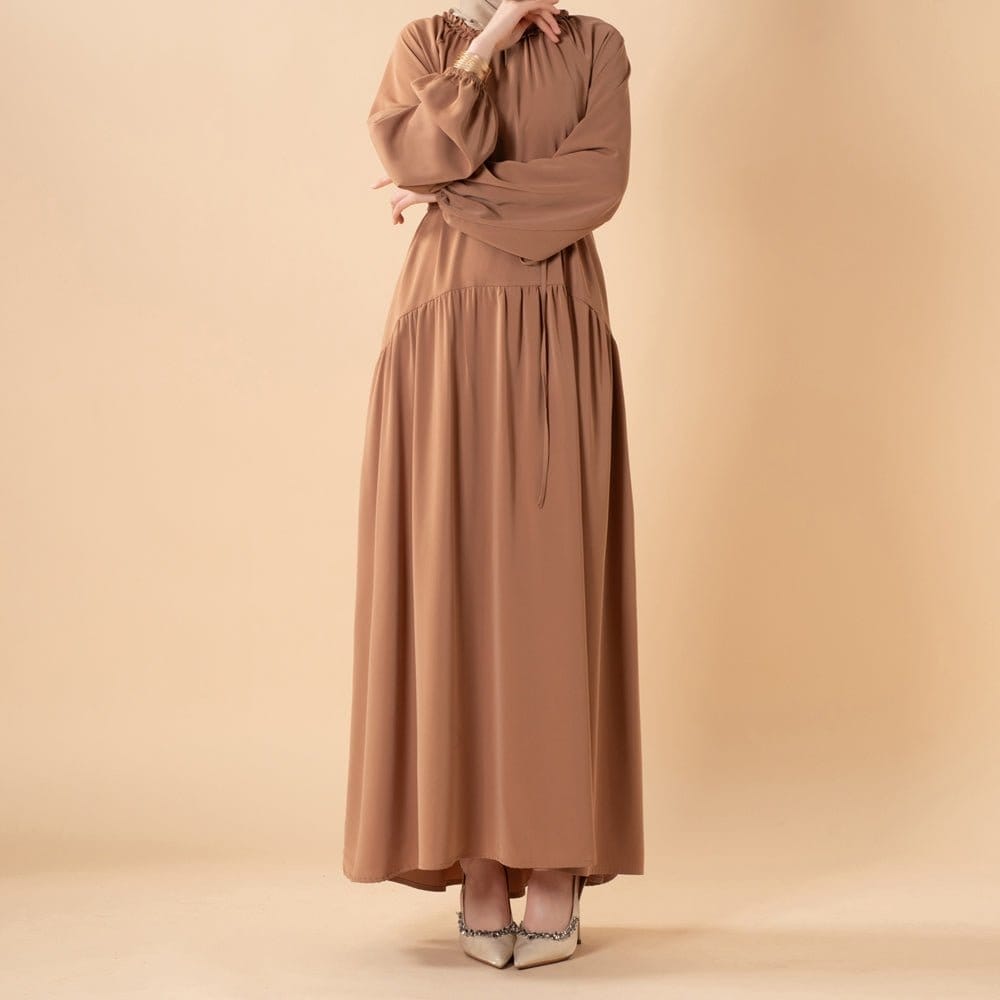Ruffle Trim Pleated Relaxed Maxi Dress with Waist Tie(MA424) - A-1 Thread Vault