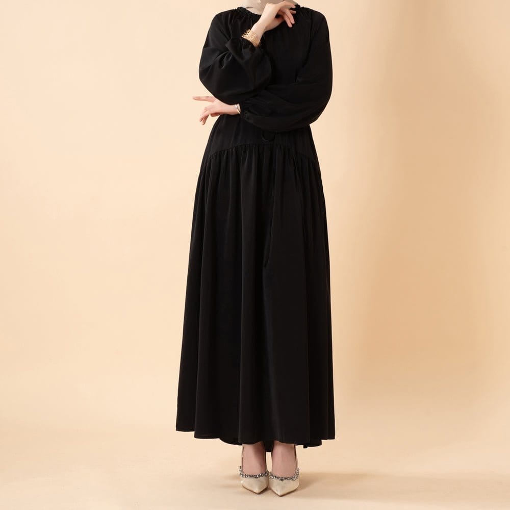 Ruffle Trim Pleated Relaxed Maxi Dress with Waist Tie(MA424) - A-1 Thread Vault