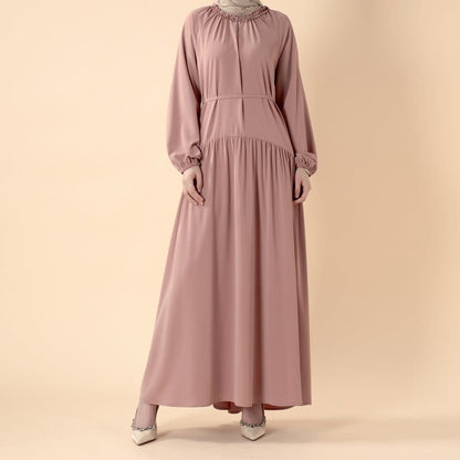 Ruffle Trim Pleated Relaxed Maxi Dress with Waist Tie(MA424) - A-1 Thread Vault