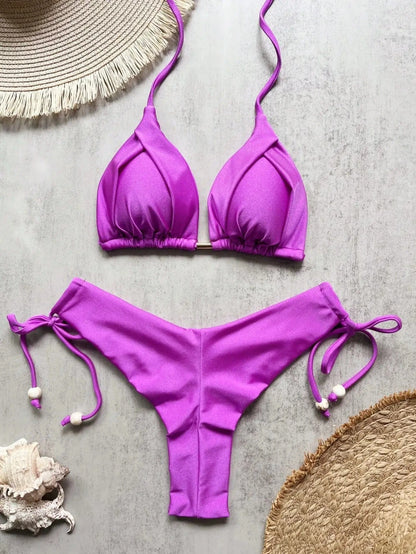 RUOTONGSEPT 2025 New Sexy 13 Color Triangle Bathing Suit for Women Brazilian Bikinis Swimwear Push Up Swimsuit Beach Bikini Set - A-1 Thread Vault