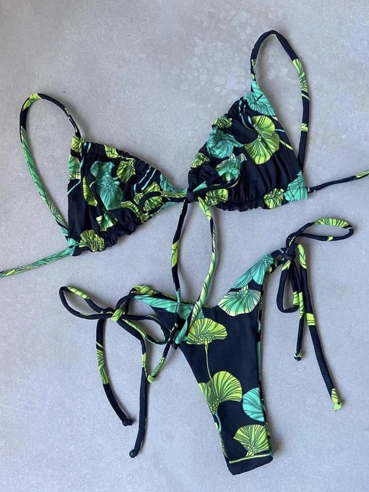 RUOTONGSEPT Low Waist Bikinis 2022 Triangle Swimwear Female Swimsuit Women Print Bikini set two-Piece Suit Push Up Bathing Suit - A-1 Thread Vault