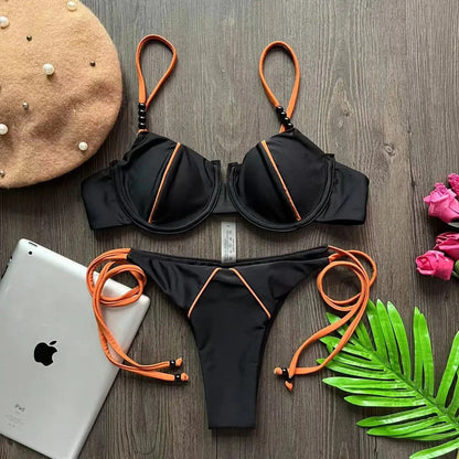 RUOTONGSEPT New Sexy Push up Bikini Set Swimsuit Women's low-waist Swimwear For Female Two Piece Beachwear 2023 Bathing Suit - A-1 Thread Vault