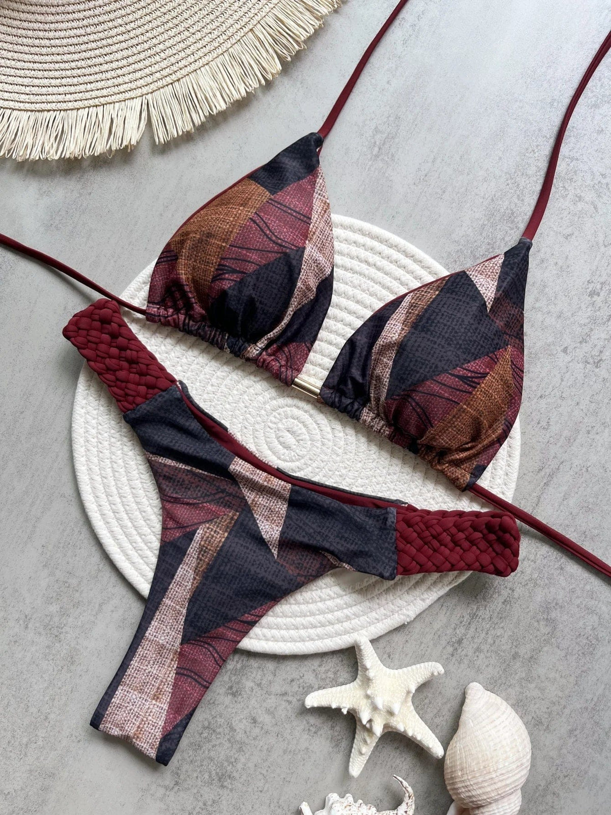 RUOTONSEPT Print Halter Mini Thong High Cut Bikini Female Swimsuit Women Swimwear Two-pieces Bikini set Bather Bathing Suit Swim - A-1 Thread Vault