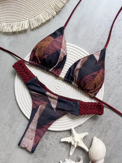 RUOTONSEPT Print Halter Mini Thong High Cut Bikini Female Swimsuit Women Swimwear Two-pieces Bikini set Bather Bathing Suit Swim - A-1 Thread Vault