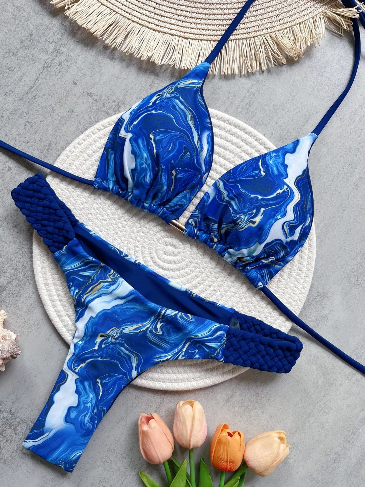 RUOTONSEPT Print Halter Mini Thong High Cut Bikini Female Swimsuit Women Swimwear Two-pieces Bikini set Bather Bathing Suit Swim - A-1 Thread Vault