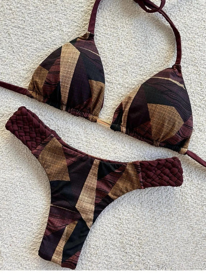RUOTONSEPT Print Halter Mini Thong High Cut Bikini Female Swimsuit Women Swimwear Two-pieces Bikini set Bather Bathing Suit Swim - A-1 Thread Vault