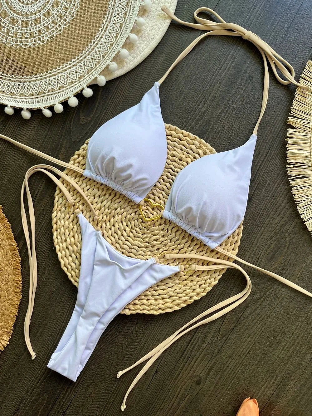 RUOTONSEPT Sexy Halter Solid color Bikini Set Women's Swimsuit Two-piece Triangle Thong Swimwear Bathing Suit Brazilian Biquinis - A-1 Thread Vault