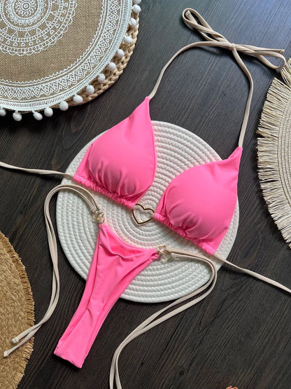 RUOTONSEPT Sexy Halter Solid color Bikini Set Women's Swimsuit Two-piece Triangle Thong Swimwear Bathing Suit Brazilian Biquinis - A-1 Thread Vault