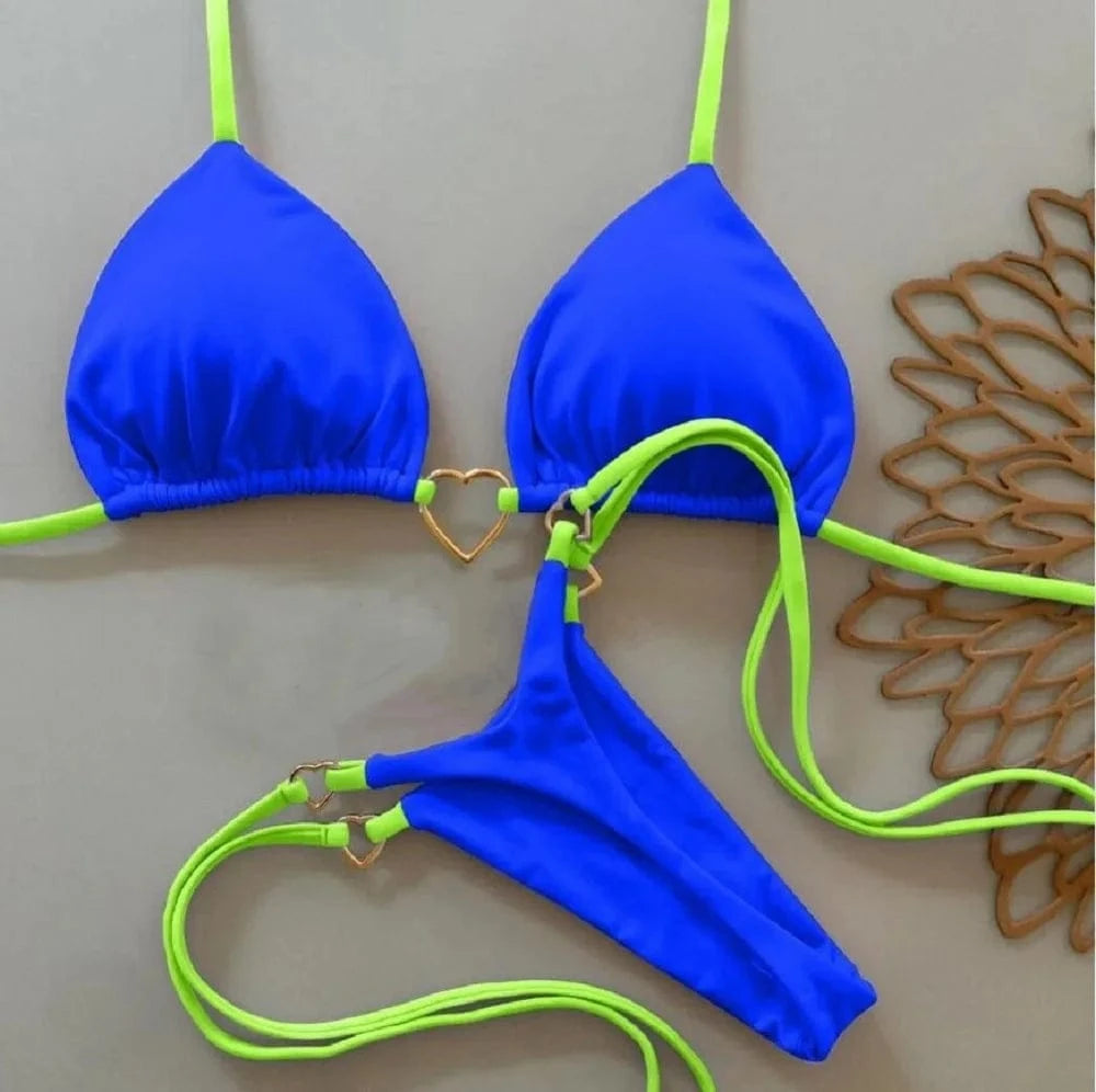 RUOTONSEPT Sexy Halter Solid color Bikini Set Women's Swimsuit Two-piece Triangle Thong Swimwear Bathing Suit Brazilian Biquinis - A-1 Thread Vault