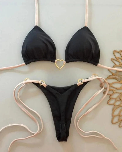 RUOTONSEPT Sexy Halter Solid color Bikini Set Women's Swimsuit Two-piece Triangle Thong Swimwear Bathing Suit Brazilian Biquinis - A-1 Thread Vault