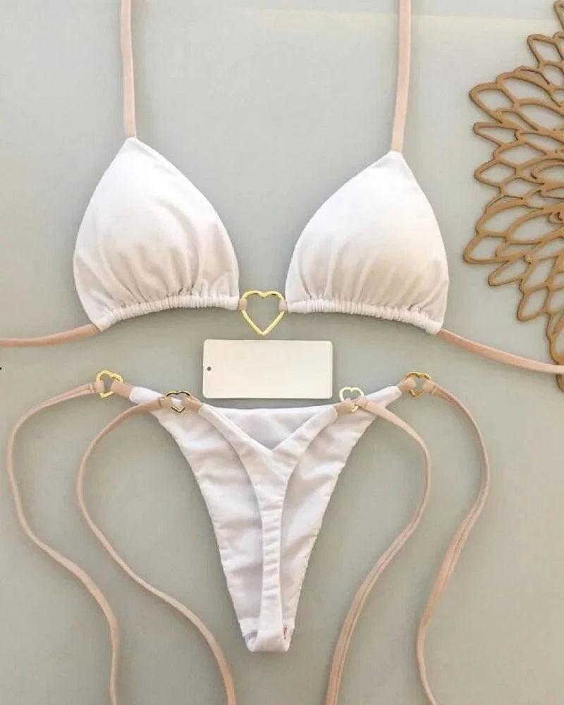 RUOTONSEPT Sexy Halter Solid color Bikini Set Women's Swimsuit Two-piece Triangle Thong Swimwear Bathing Suit Brazilian Biquinis - A-1 Thread Vault
