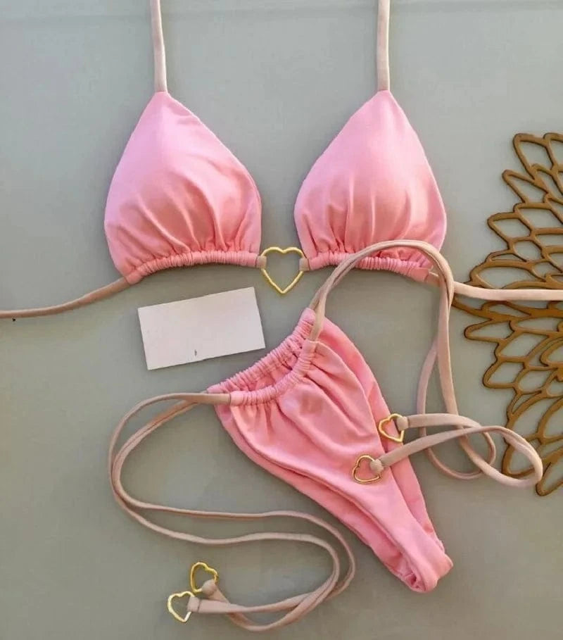 RUOTONSEPT Sexy Halter Solid color Bikini Set Women's Swimsuit Two-piece Triangle Thong Swimwear Bathing Suit Brazilian Biquinis - A-1 Thread Vault