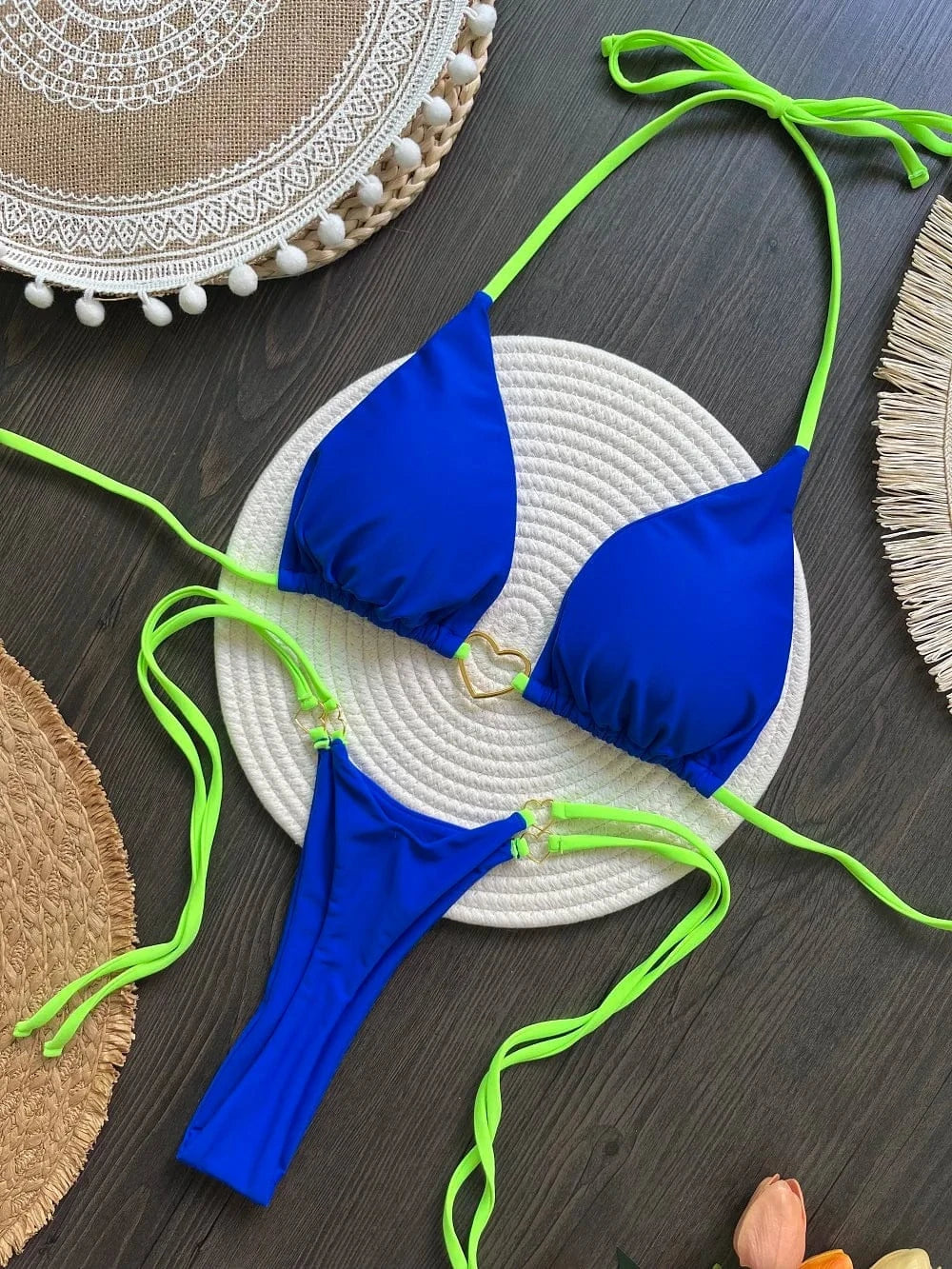 RUOTONSEPT Sexy Halter Solid color Bikini Set Women's Swimsuit Two-piece Triangle Thong Swimwear Bathing Suit Brazilian Biquinis - A-1 Thread Vault
