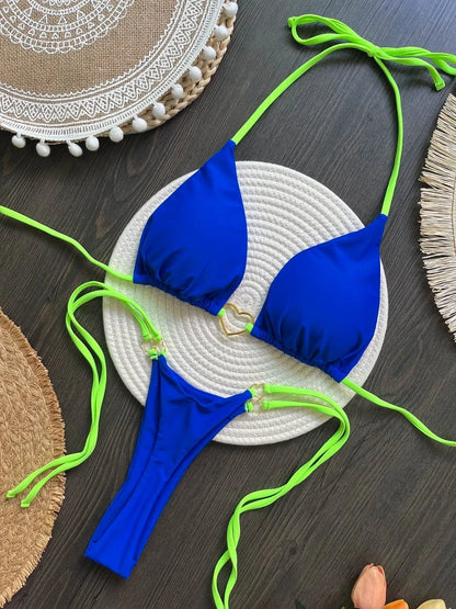 RUOTONSEPT Sexy Halter Solid color Bikini Set Women's Swimsuit Two-piece Triangle Thong Swimwear Bathing Suit Brazilian Biquinis - A-1 Thread Vault